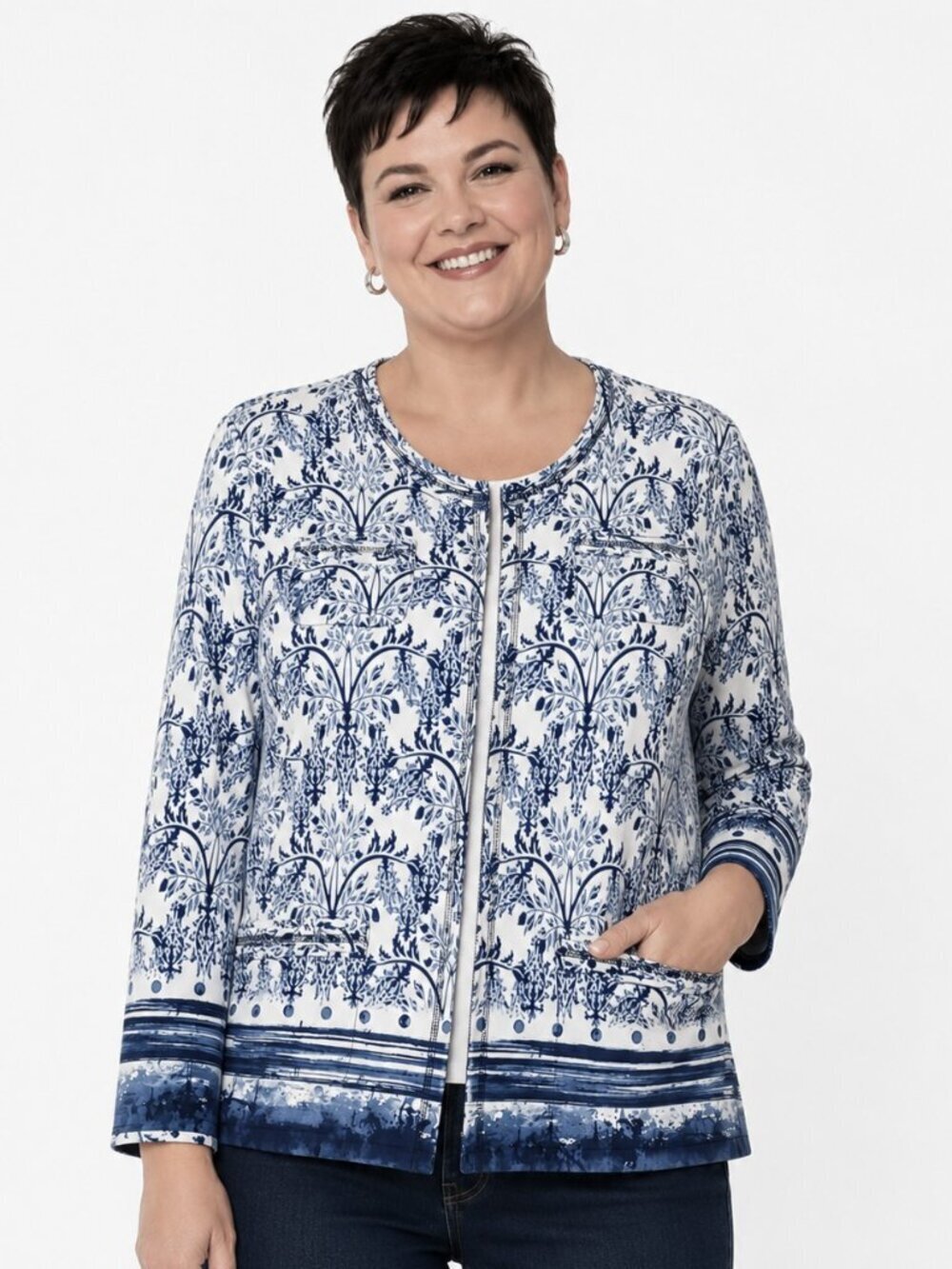 Gerry Weber Navy Blue White Print Cotton Cardigan